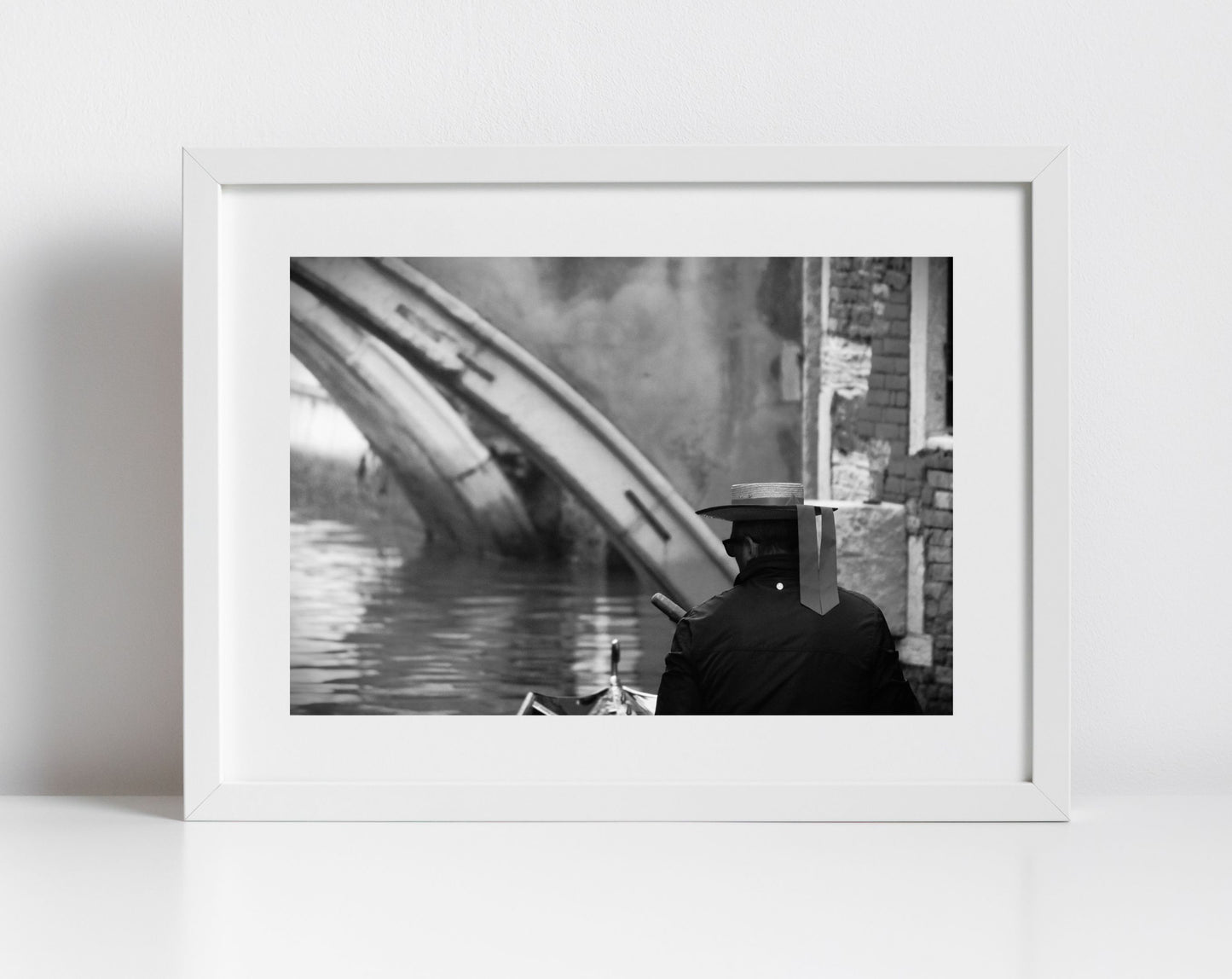 Gondolier Venice Italy Black And White Photography Print