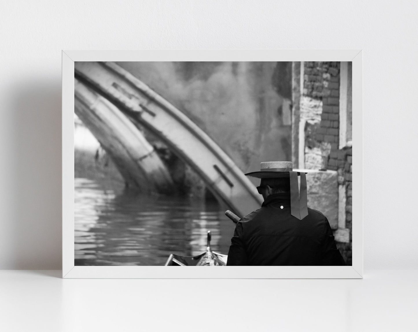 Gondolier Venice Italy Black And White Photography Print
