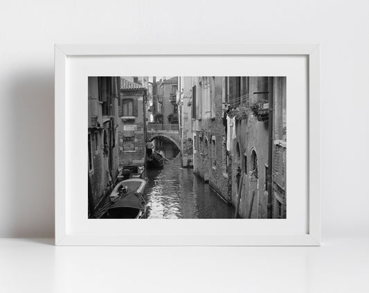 Venice Canal Fine Art Black And White Photography Print Italy Wall Art
