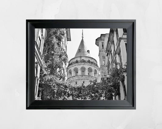 Istanbul Galata Tower Black And White Photography Print Wall Art