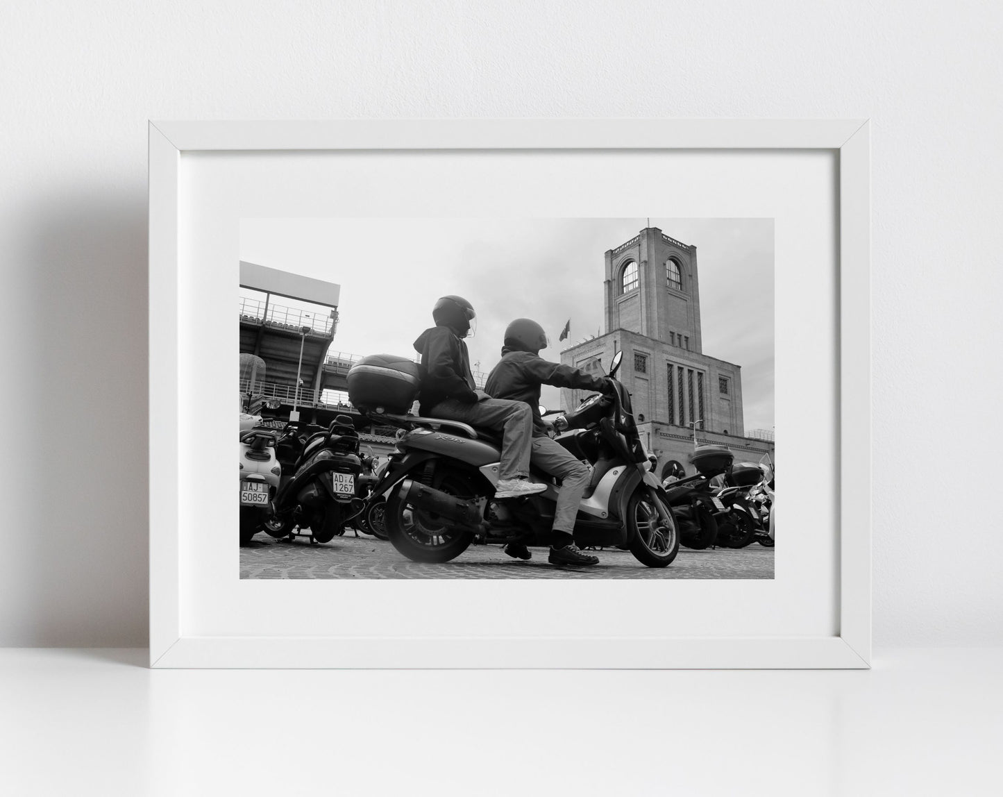 Bologna Vespa Stadio Renato Dall'Ara Black And White Photography Print