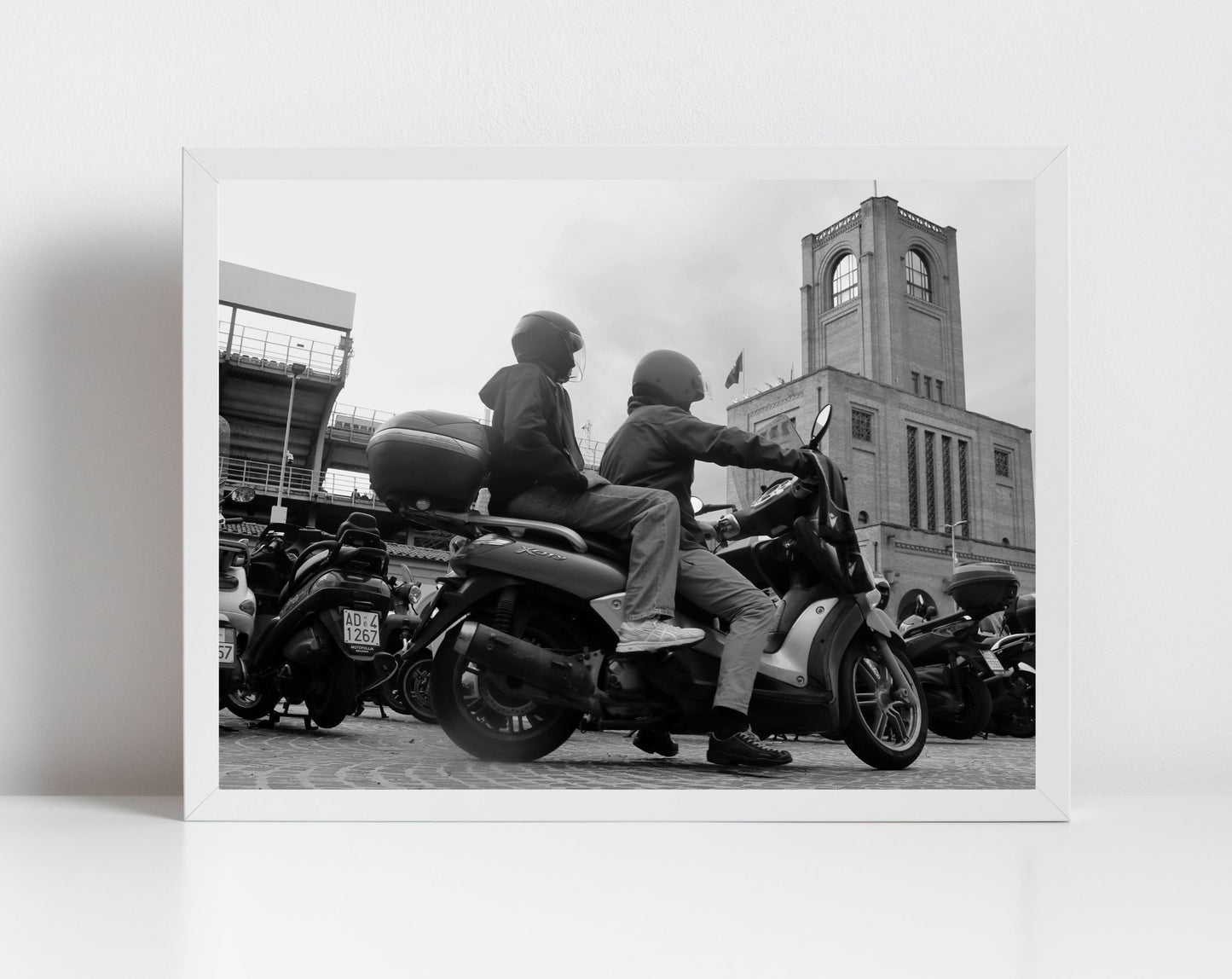Bologna Vespa Stadio Renato Dall'Ara Black And White Photography Print