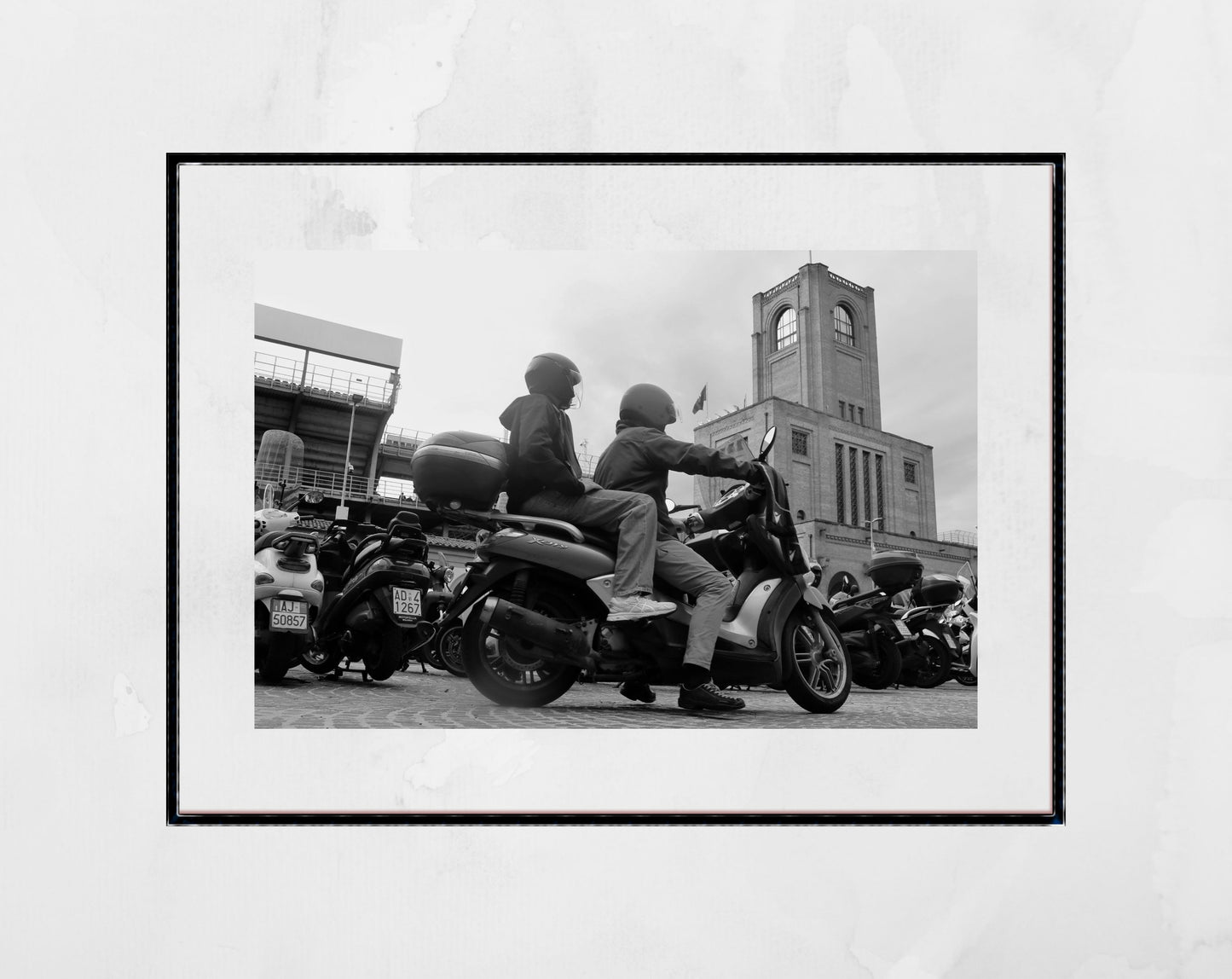Bologna Vespa Stadio Renato Dall'Ara Black And White Photography Print