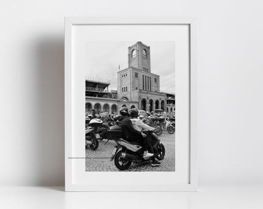 Bologna Stadio Renato Dall'Ara Vespa Black And White Photography Print