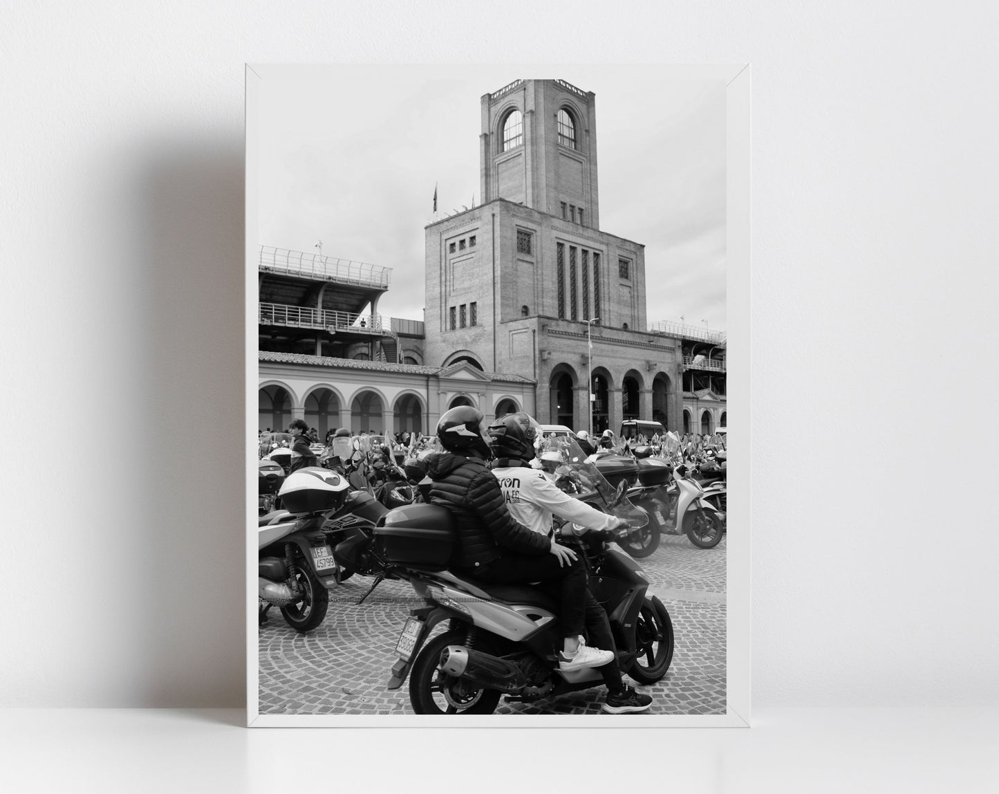 Bologna Stadio Renato Dall'Ara Vespa Black And White Photography Print