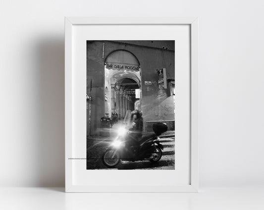 Bologna Vespa Via Riva di Reno Black And White Photography Print