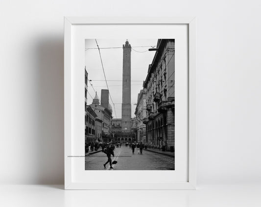 Bologna Two Towers Italy Black And White Photography Print