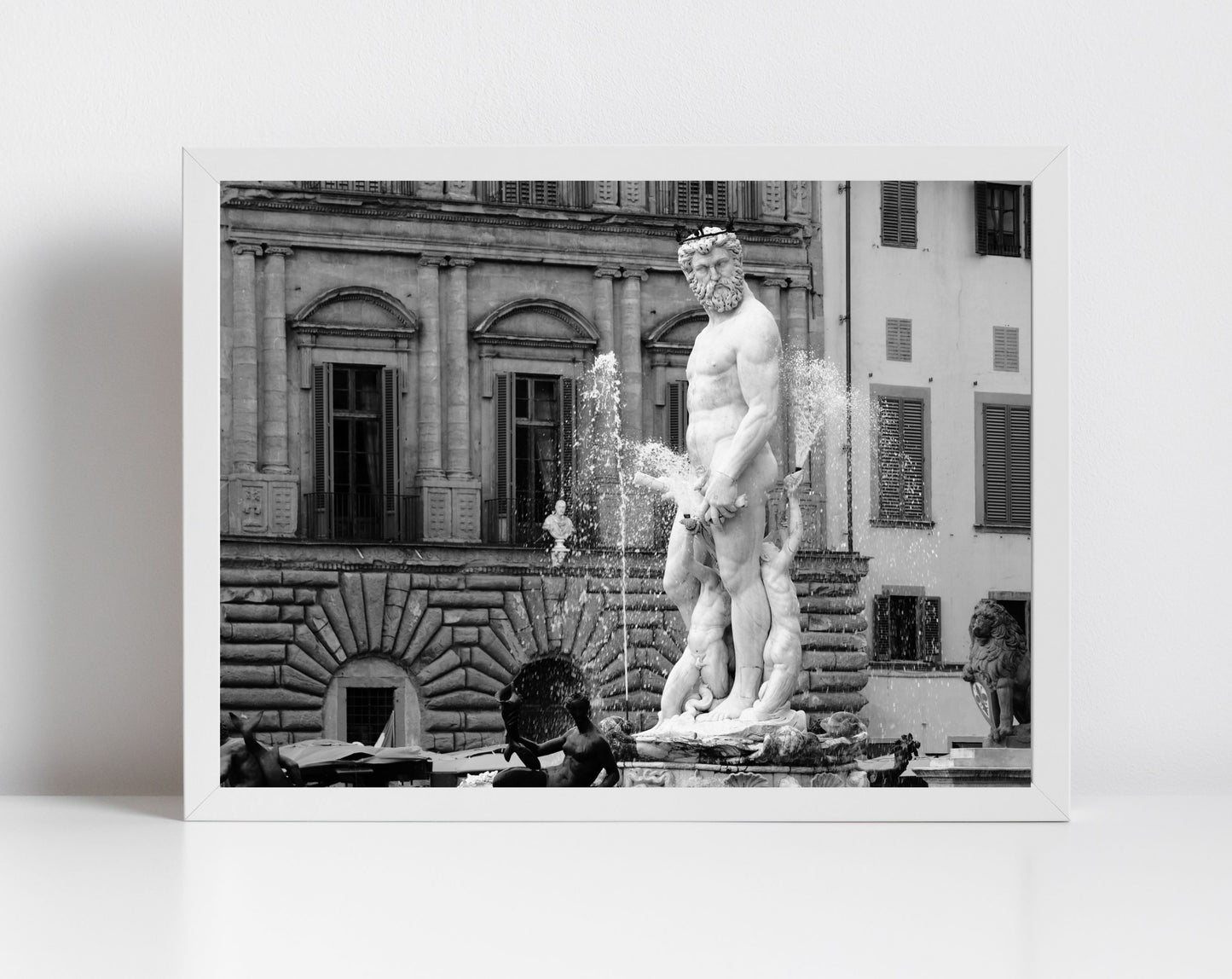 Florence Italy Fountain Of Neptune Print: Black And White