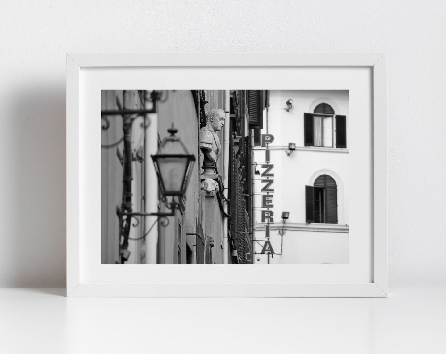 Florence Italy Pizzeria Black And White Photography Art Print