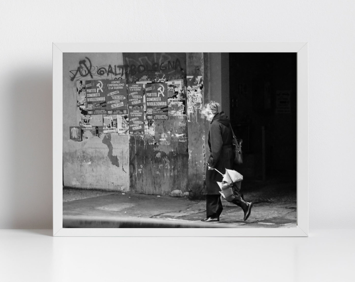 Communist Street Black And White Photography Print: Bologna Italy Wall Art