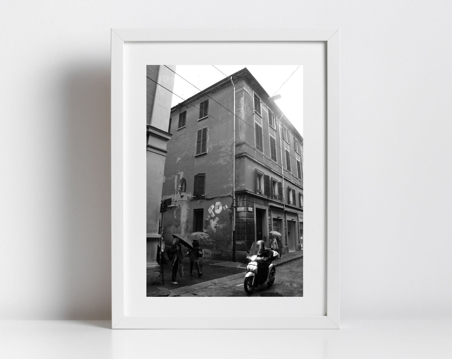 Bologna Italy Street Black And White Photography Rainy Day Print