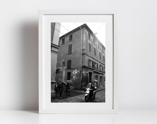 Bologna Italy Street Black And White Photography Rainy Day Print