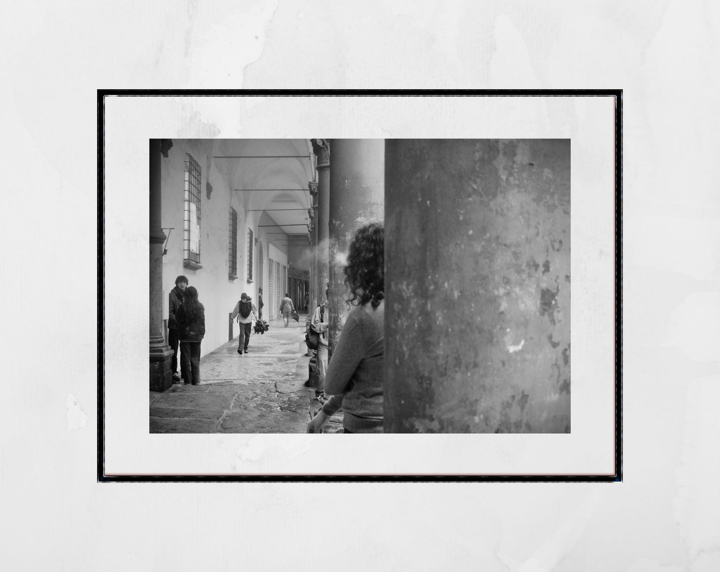 Smoking In Bologna Portico Black And White Photography Art Print