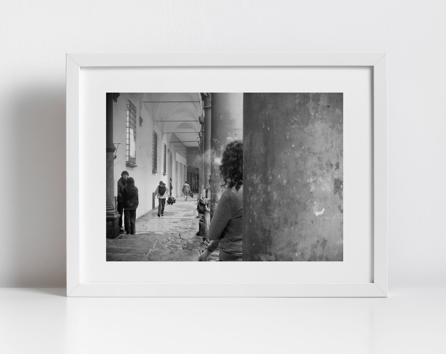 Smoking In Bologna Portico Black And White Photography Art Print