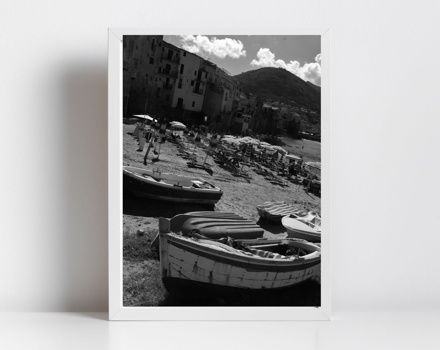 Cefalù Sicily Black And White Photography Boat Print