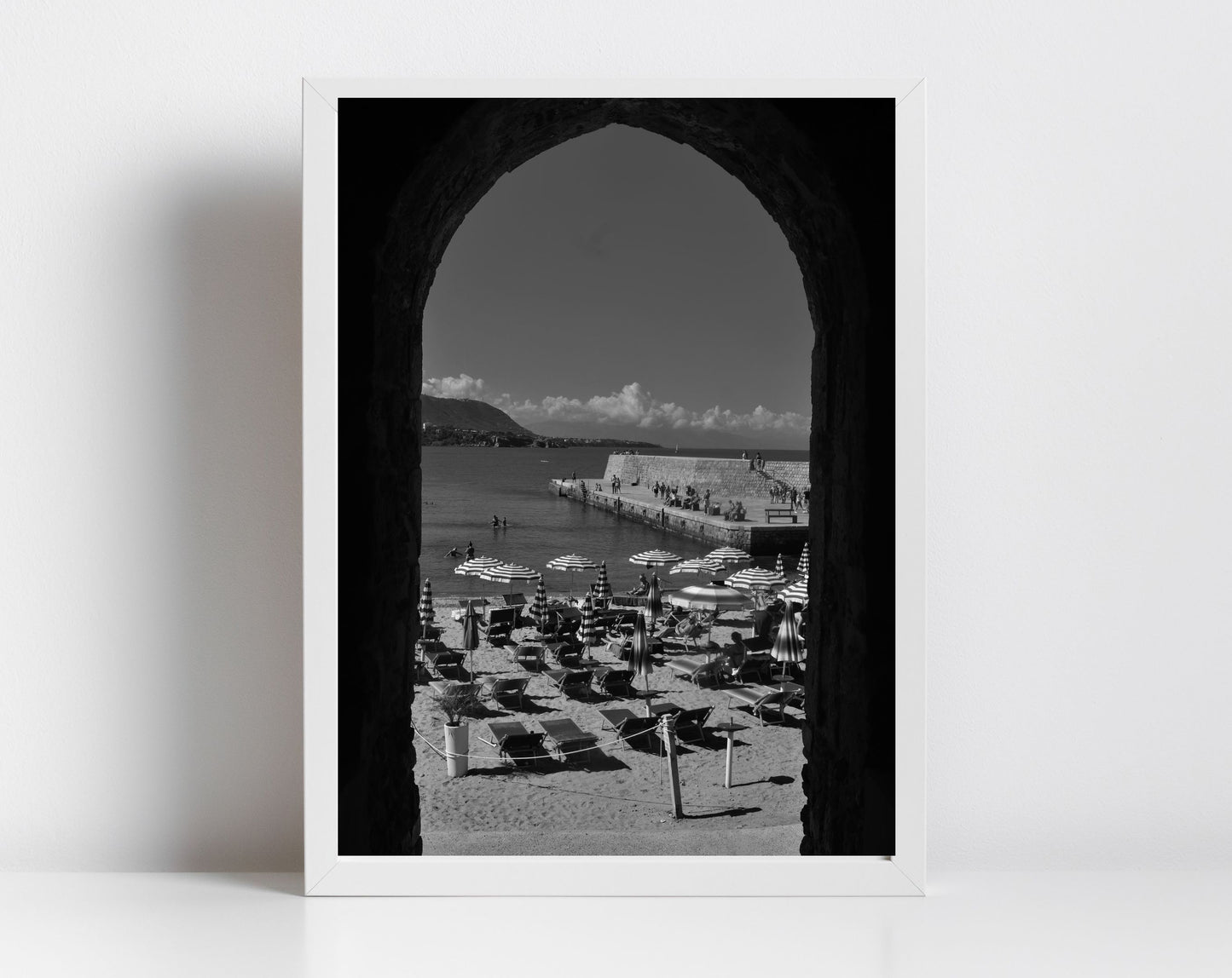 Italian Beach Black And White Photography Cefalù Sicily Print