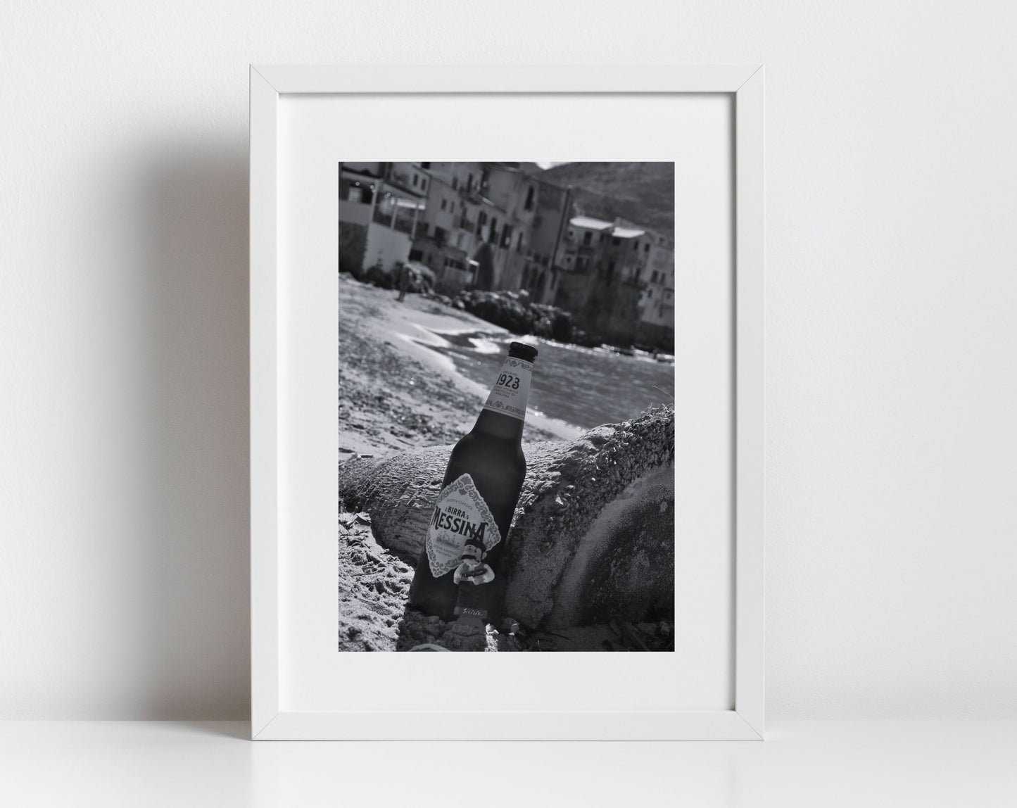 Birra Messina Sicilian Wall Art Cefalù Beach Black And White Photography Print