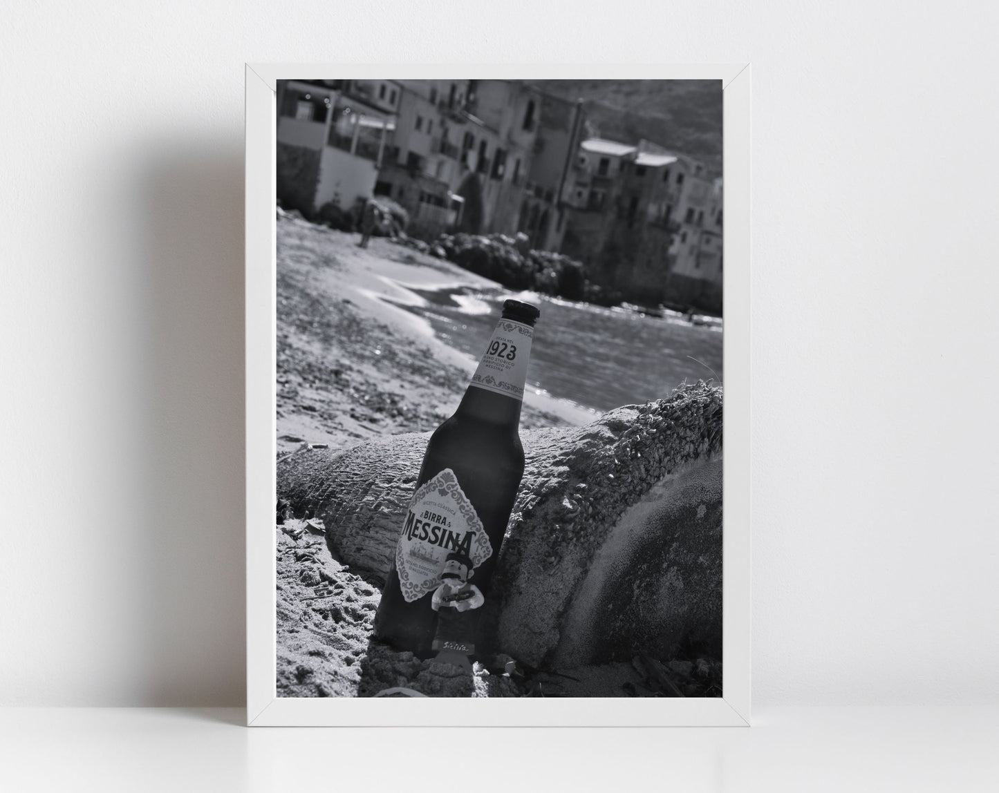 Birra Messina Sicilian Wall Art Cefalù Beach Black And White Photography Print