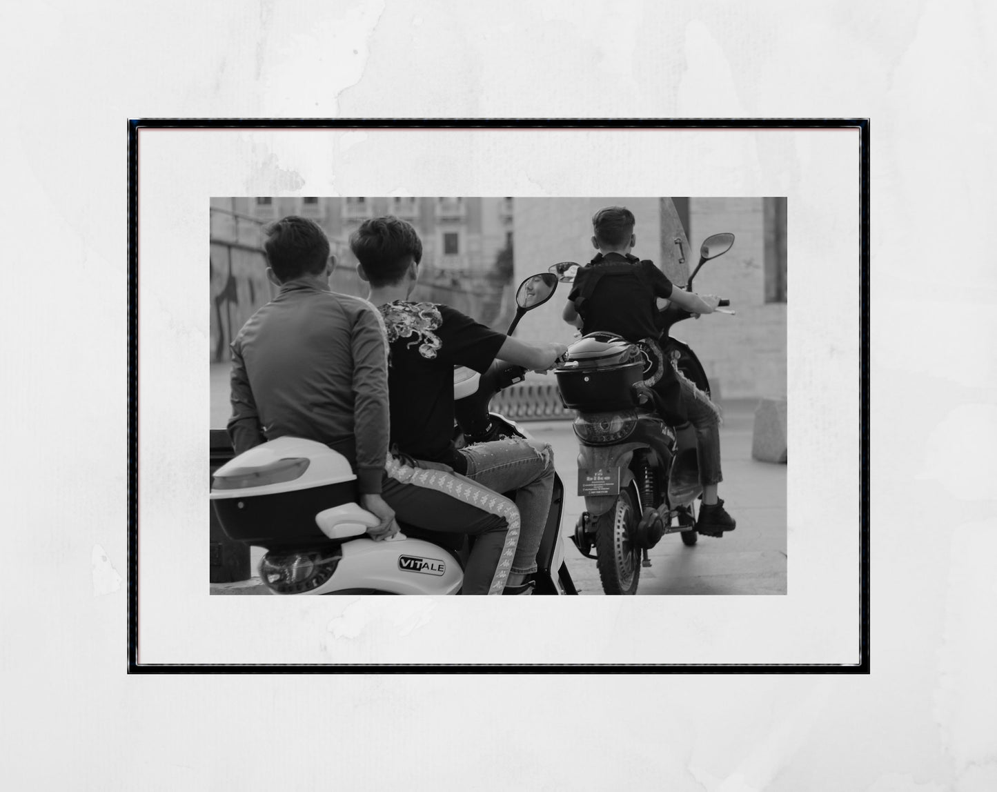 Palermo Sicily Street Black And White Photography Print Boys On Vespa Poster