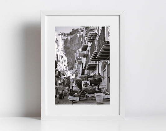 Cefalù Sicily Italy Street Black And White  Print