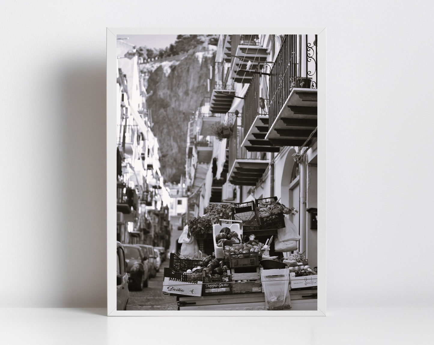 Cefalù Sicily Italy Street Black And White  Print