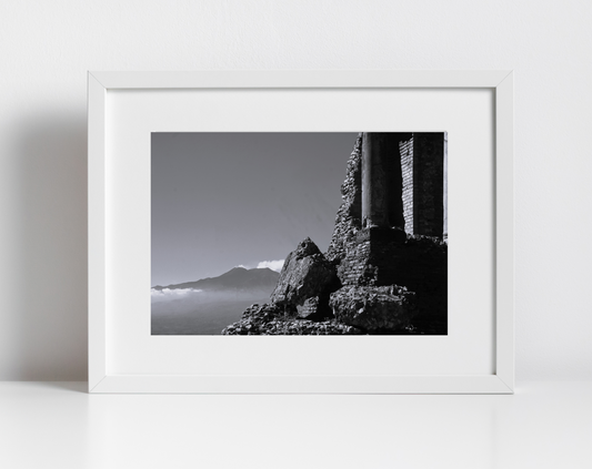 Taormina Sicily Print Mount Etna Black And White Photography