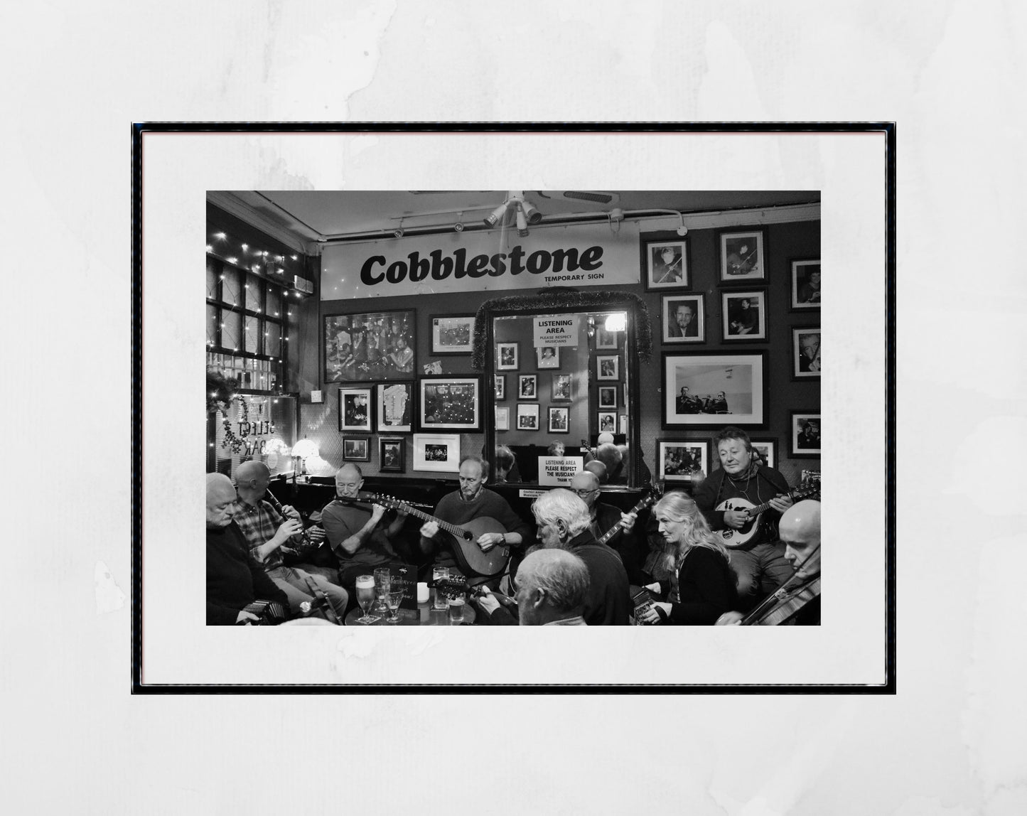 The Cobblestone Dublin Black And White Photography Irish Music Poster