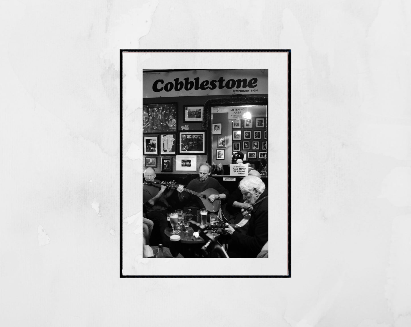 The Cobblestone Dublin Black And White Photography Irish Traditional Music Poster