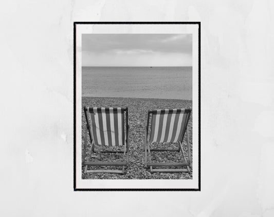 Deck Chair Wall Art Black And White Brighton Beach Photography Print