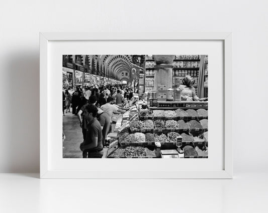 Turkey Istanbul Spice Bazaar Black And White Photography Print