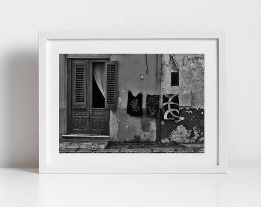 Palermo Sicily Print Black And White Street Photography Laundry Poster