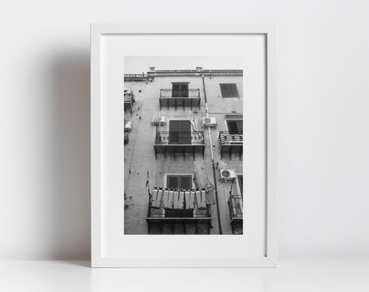 Palermo Sicily Art Black And White Print Street Photography Laundry Wall Decor