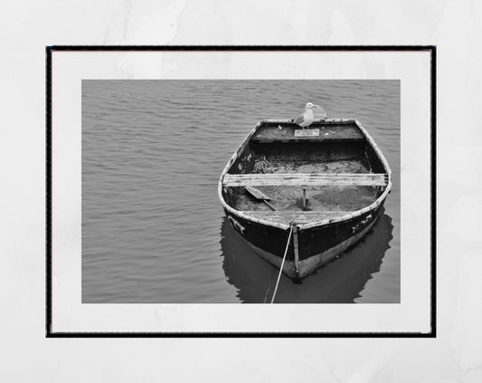 Folkestone Boat Black And White Photography Print Seagull Art