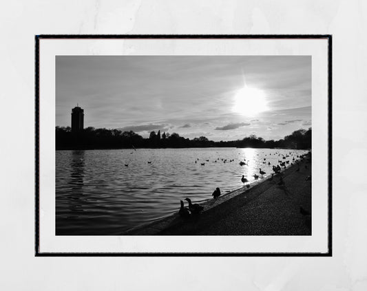 Hyde Park London The Serpentine Black And White Photography Print