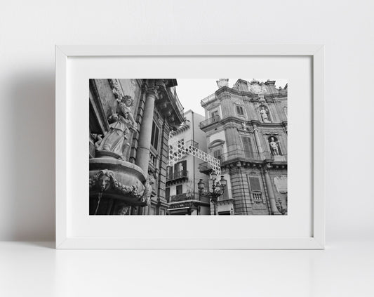 Four Corners Palermo Sicily Black And White Photography Art Print