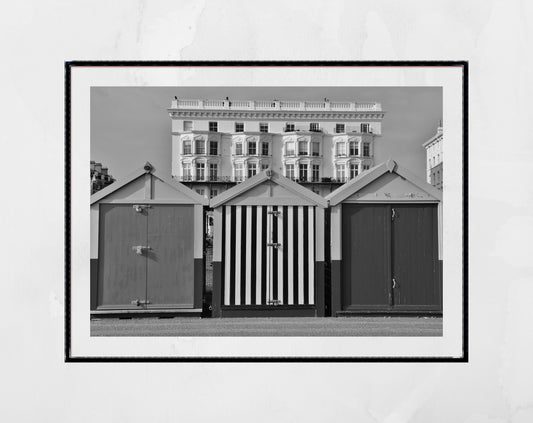 Brighton Black And White Photography Print Hove Beach Huts Poster