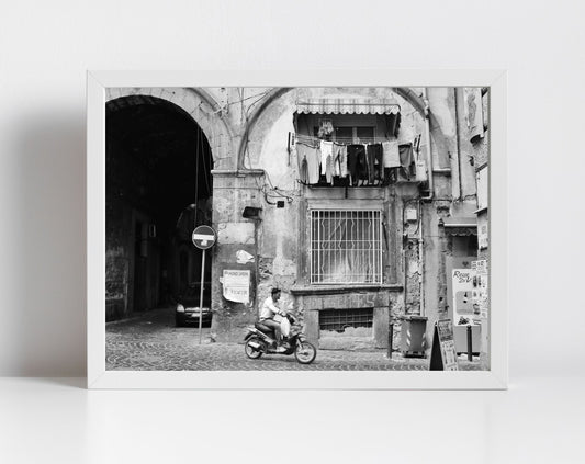 Napoli Street Black And White Photography Naples Italy Wall Art Print