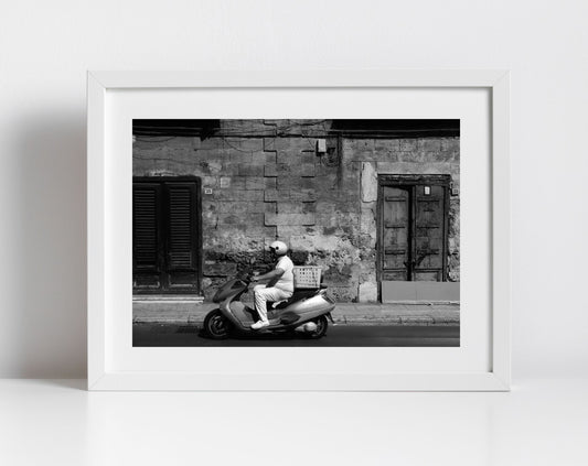 Palermo Sicily Print Black And White Street Photography Moped Poster