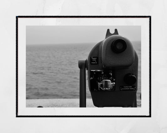 Folkestone Sea Telescope Black And White Photography Print