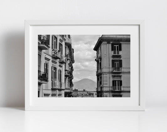 Naples Italy Wall Art Mount Vesuvius Black And White Poster