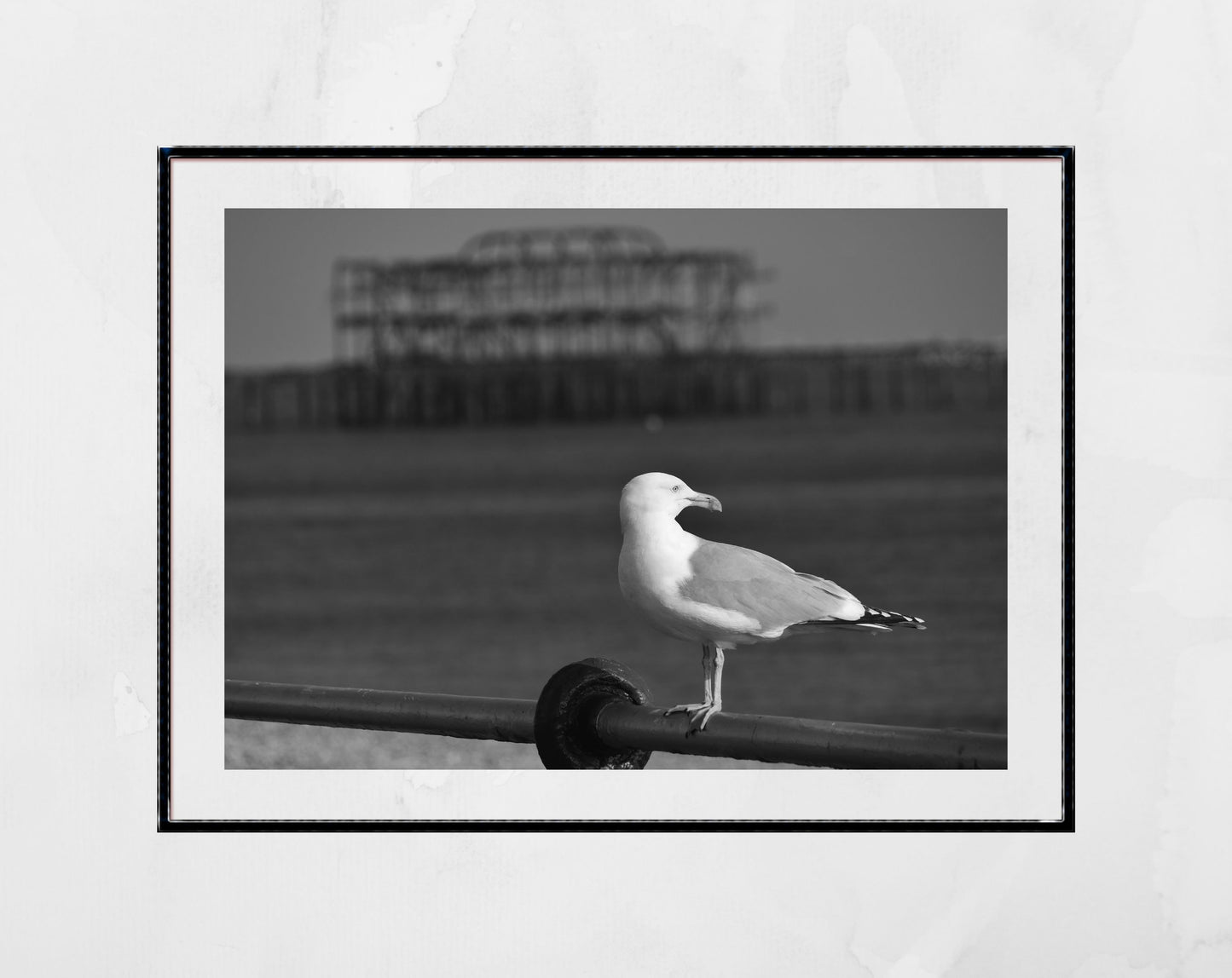Brighton West Pier Photography Print Black And White Seagull Wall Art
