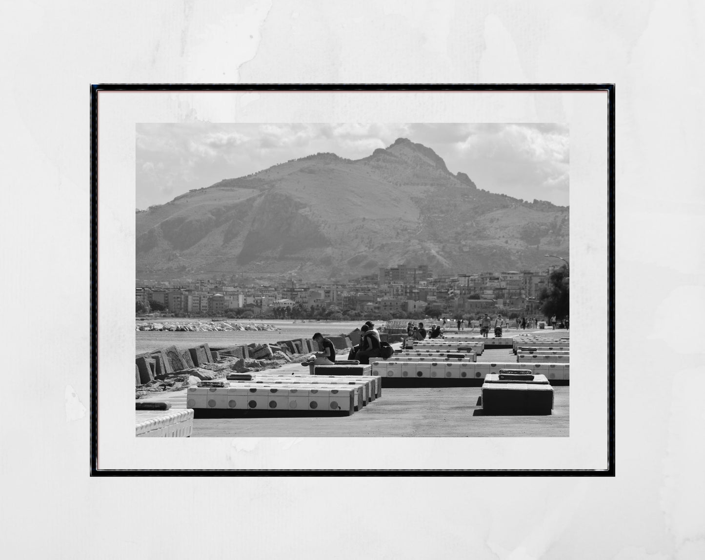 Palermo Waterfront Black And White Photography Print