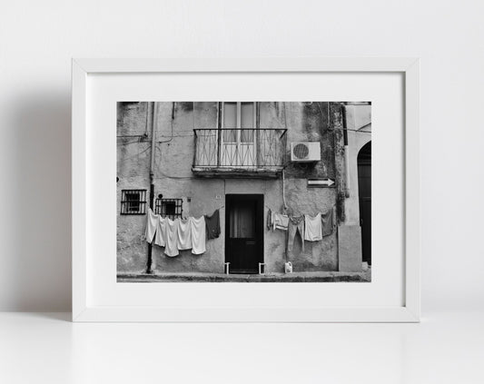 Palermo Sicily Black And White Print Street Photography Laundry Wall Art