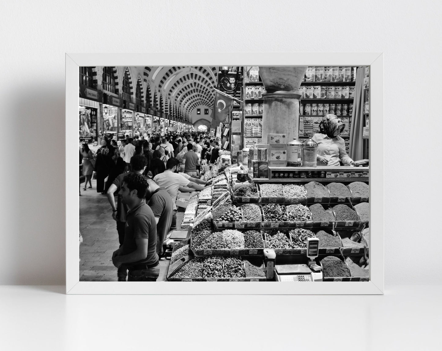 Turkey Istanbul Spice Bazaar Black And White Photography Print