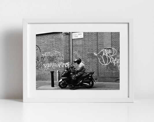 Brixton Print Black And White Street Photography Motorcyle Poster