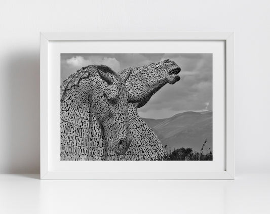 Falkirk Kelpies Scotland Black And White Photography Print