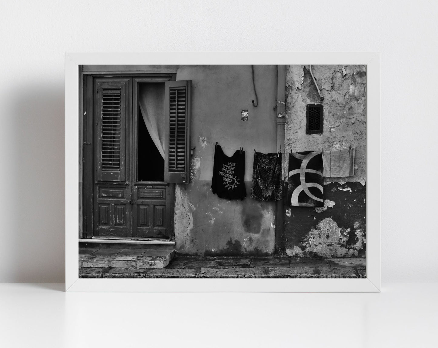 Palermo Sicily Print Black And White Street Photography Laundry Poster