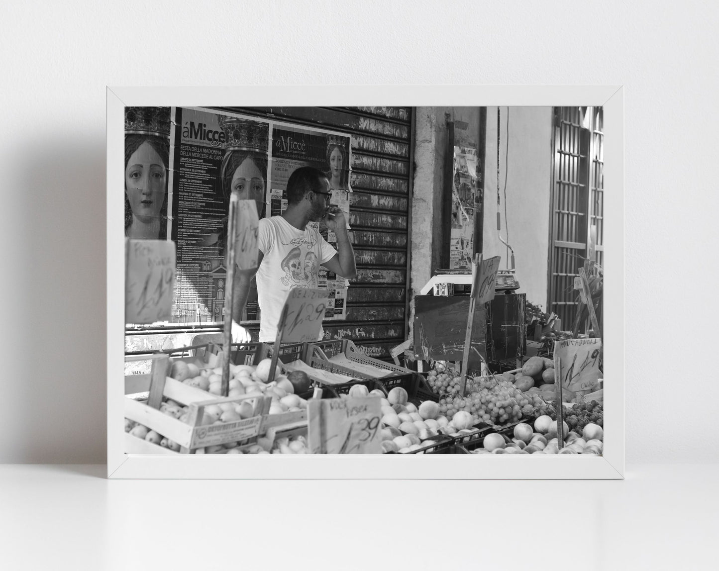 Palermo Black And White Print Sicily Wall Art Man Smoking Photography