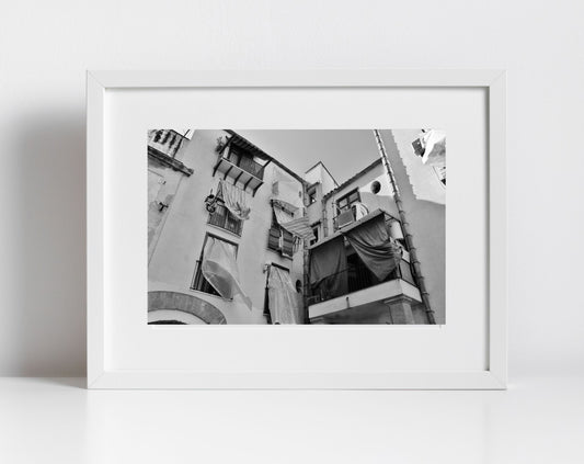 Palermo Sicily Balcony Black And White Photography Print Italy Wall Art