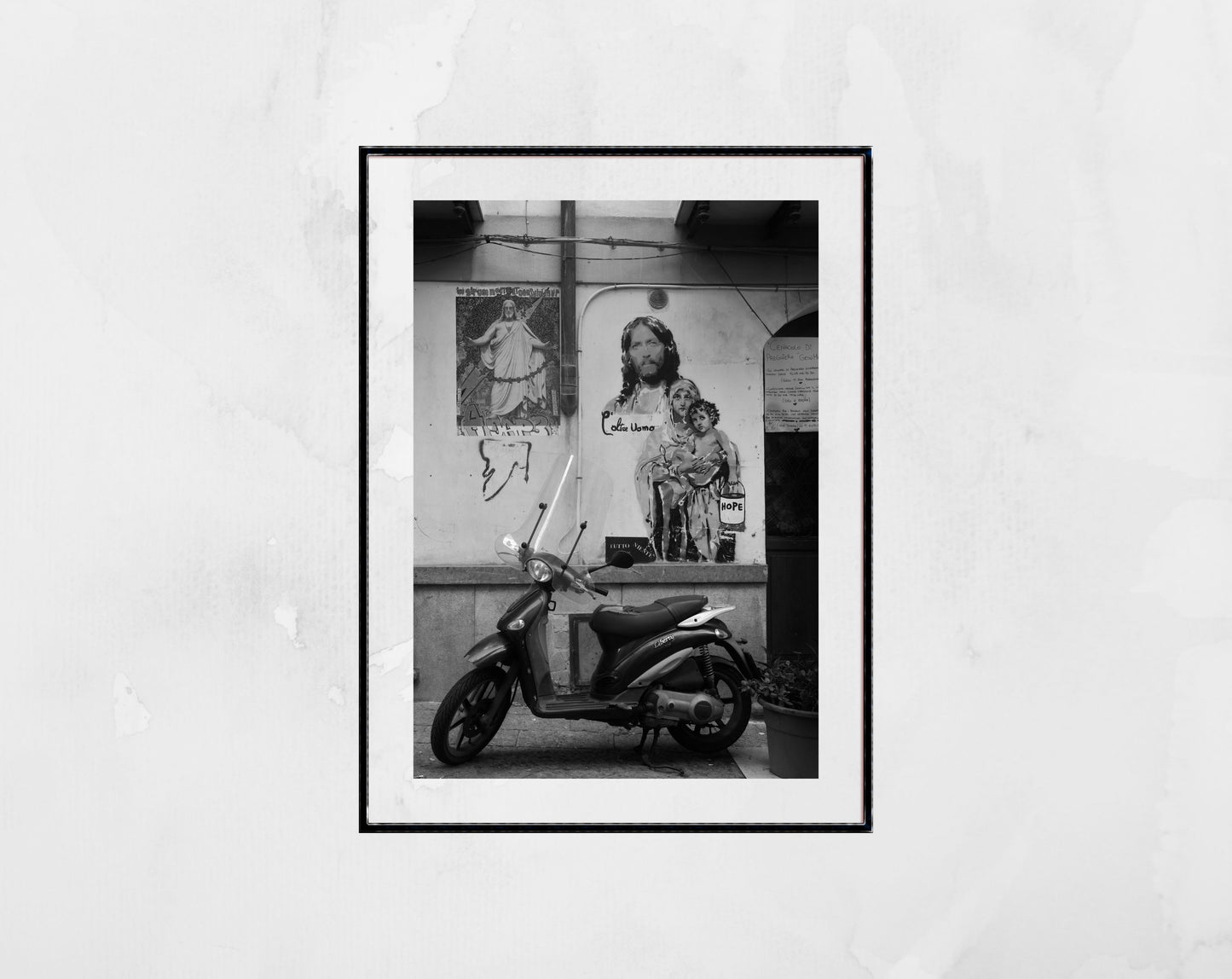 Palermo Sicily Black And White Photography Print Vespa Poster Religious Icon Wall Art